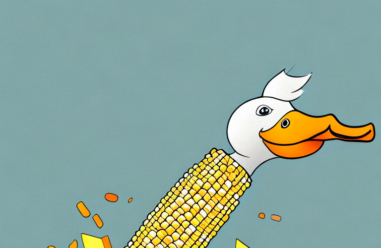 A duck eating corn