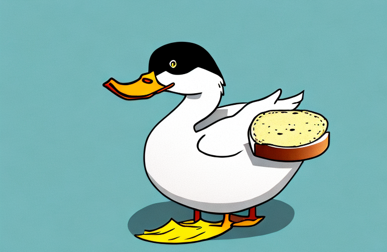 A duck eating a piece of bread