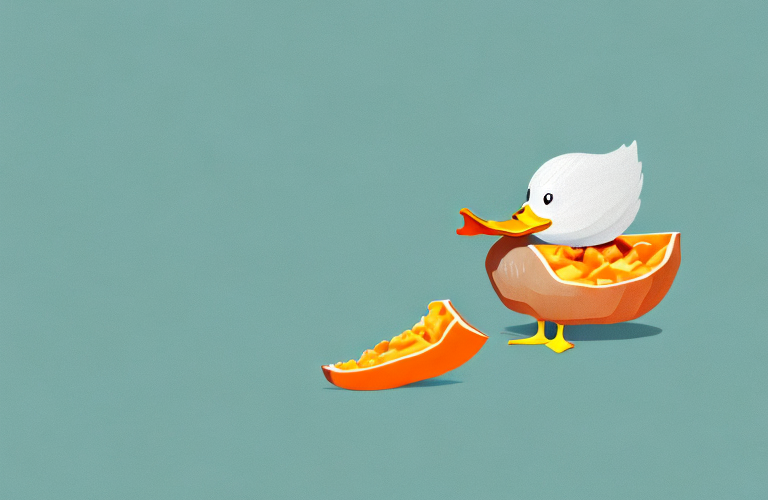 A duck eating a sweet potato