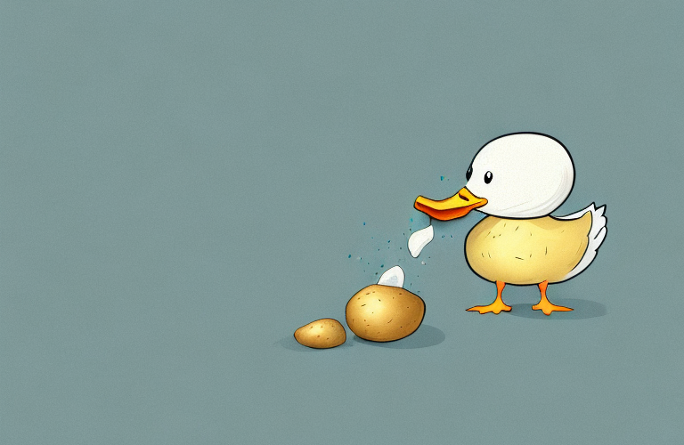 A duck eating a potato
