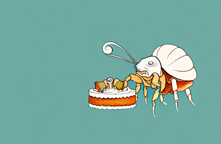 A hermit crab eating a piece of cake