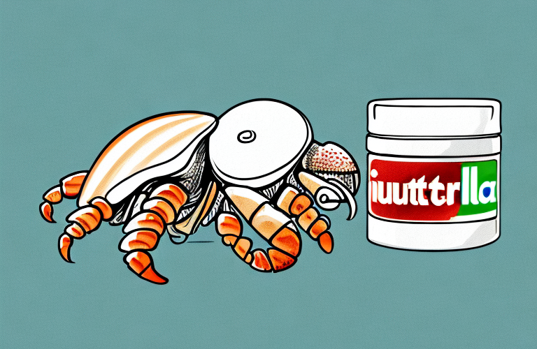 A hermit crab eating nutella from a jar
