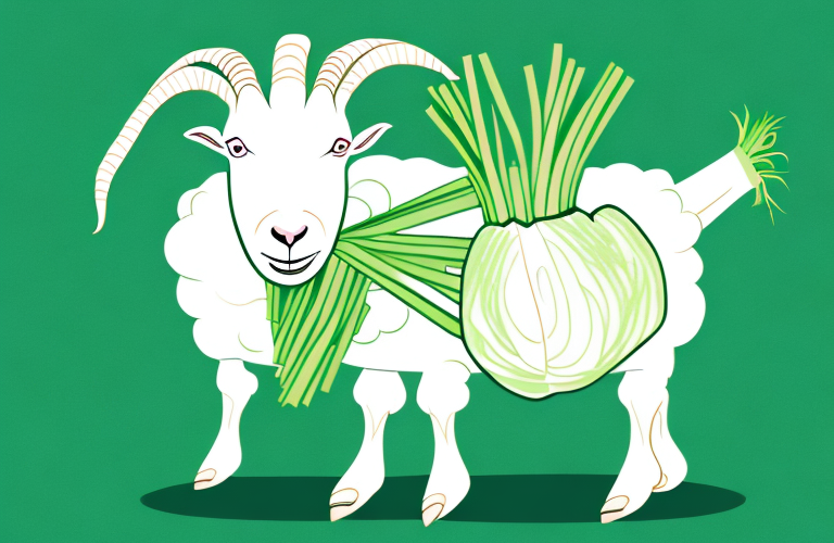A goat eating a green onion