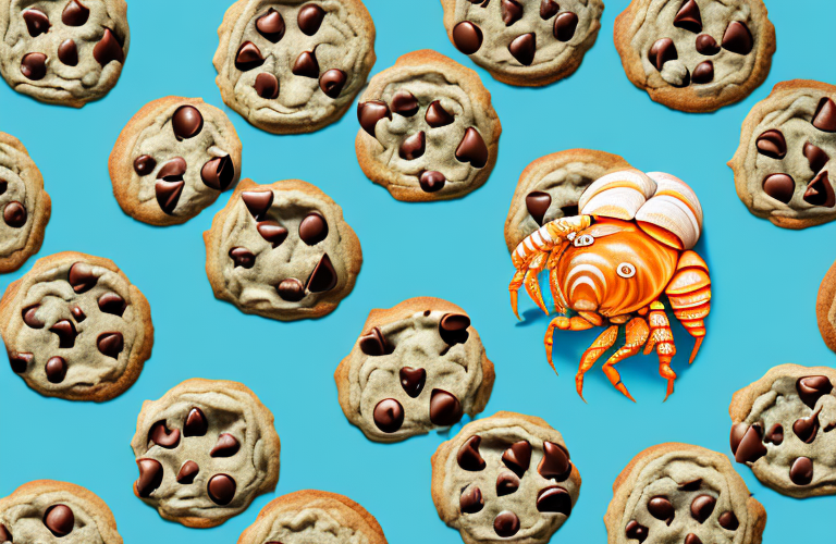 A hermit crab eating a chocolate chip cookie
