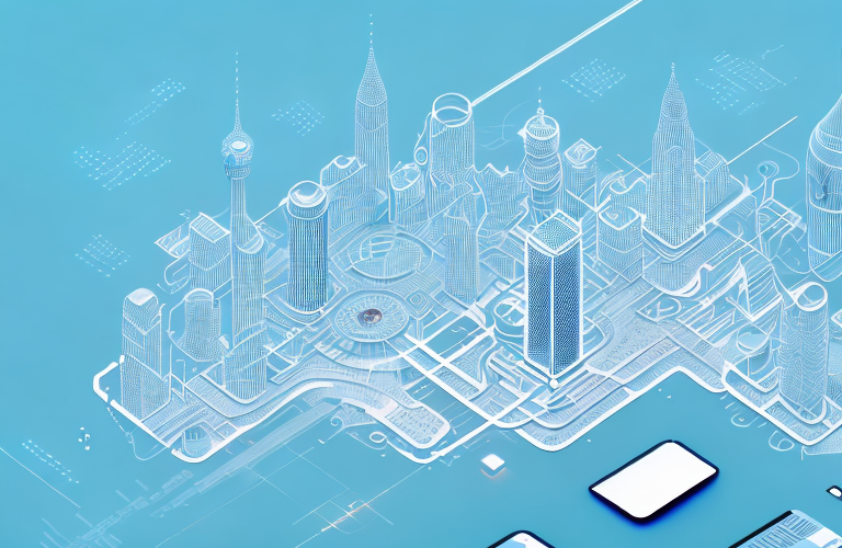 A futuristic cityscape with a focus on technology