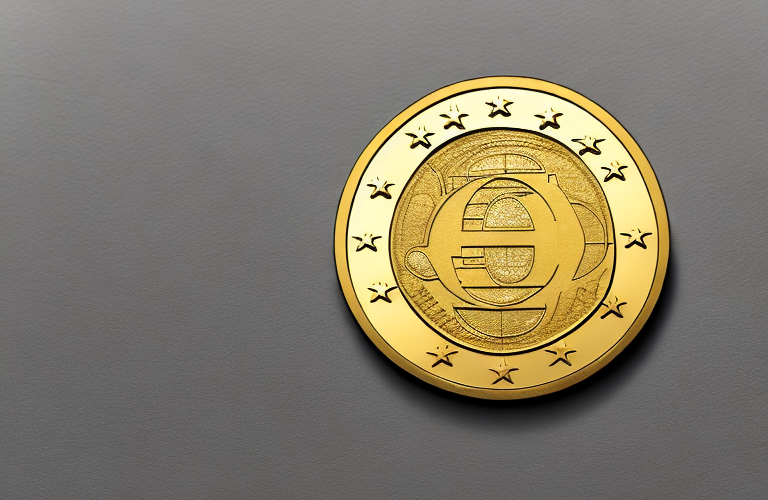 A gold euro coin with a detailed texture and design