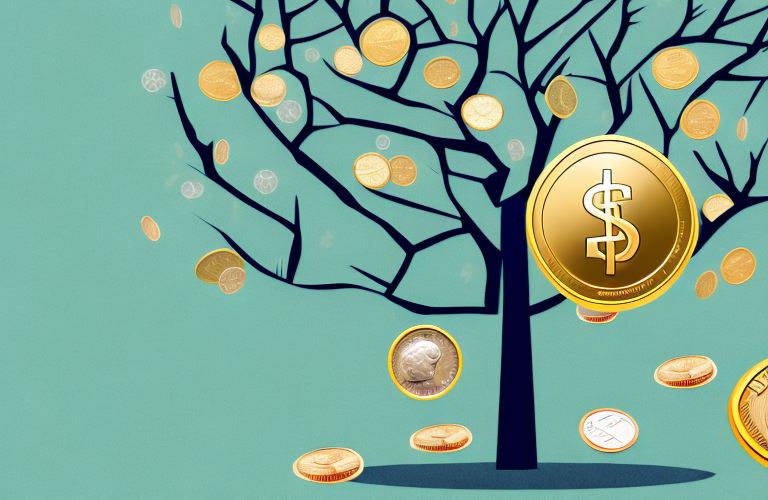 A tree with coins and dollar bills growing from its branches