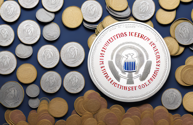 A stack of coins with a federal seal on top
