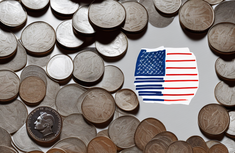 A stack of coins with a us flag in the background