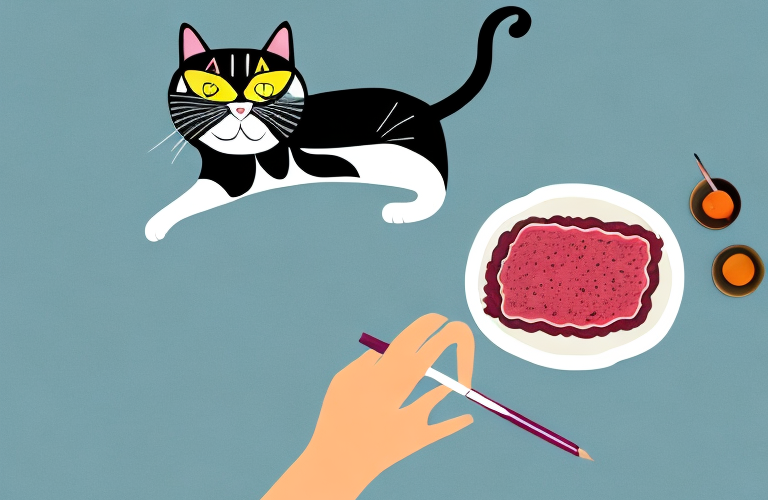A cat eating corned beef