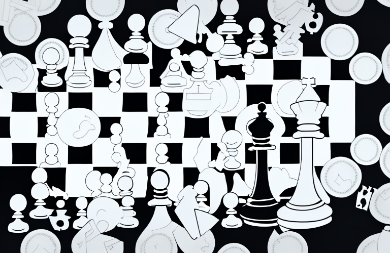 A chess board with pieces in various positions to represent game theory