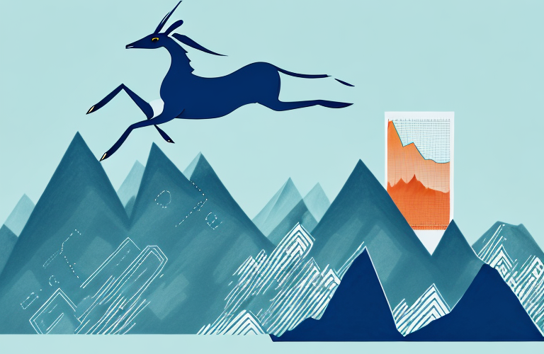 A gazelle leaping up to a mountain peak