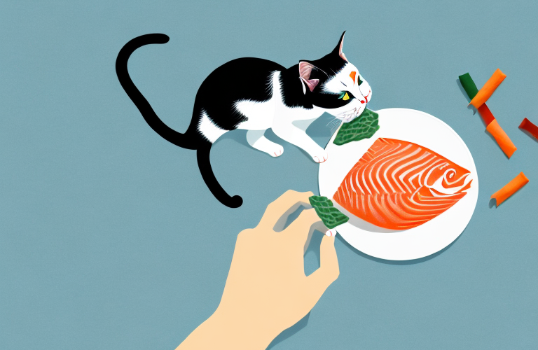 A cat eating salmon skin