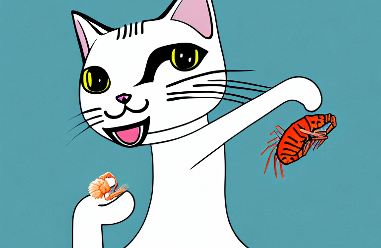 A cat eating a prawn