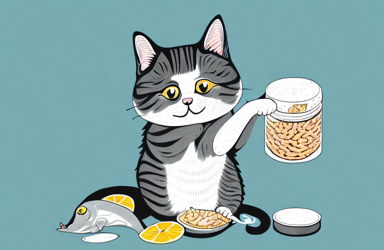 A cat eating herring