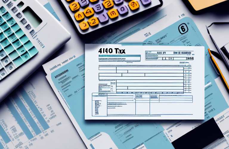A 1040ez tax form with a calculator and pen