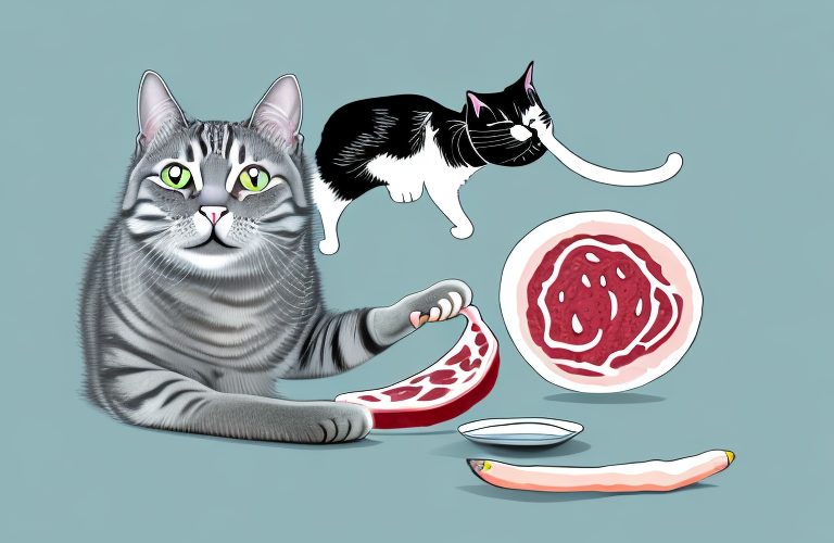 A cat eating raw meat