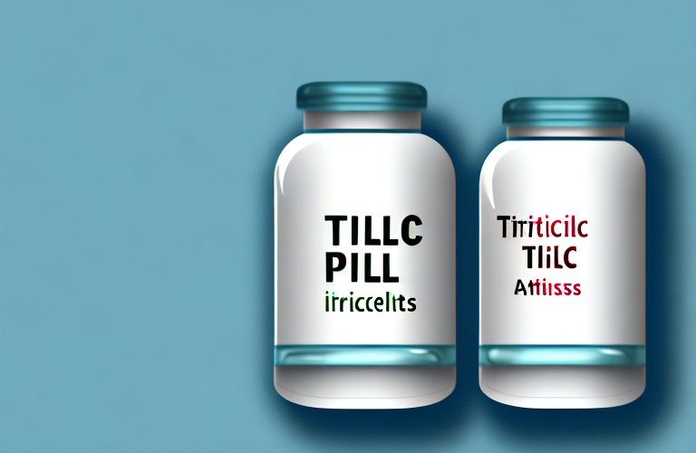 A pill bottle with a label indicating tricyclic antidepressants