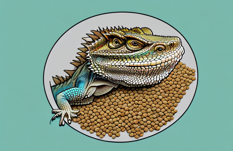 A bearded dragon eating lentils