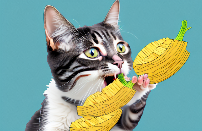 A cat eating a plantain