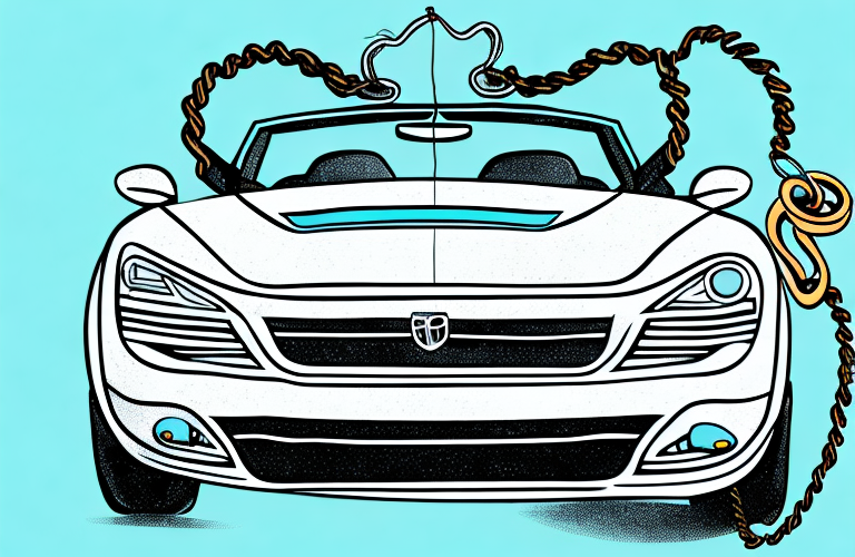 A convertible car with a noose around its neck