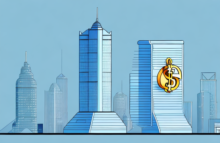A skyscraper with a large dollar sign on the side