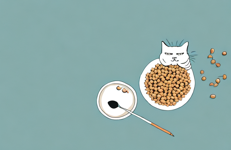 A cat eating soybeans