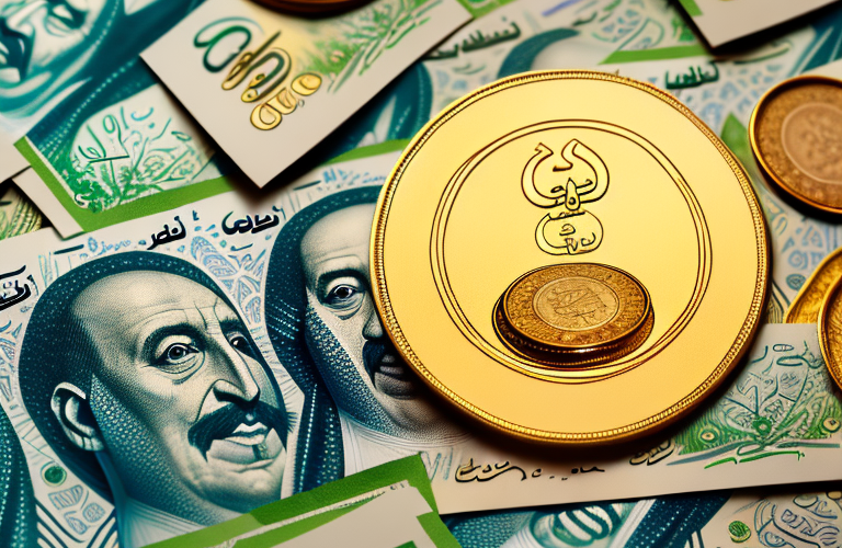 A stack of kuwaiti dinars with a gold coin on top
