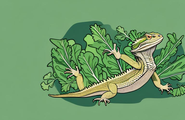 A bearded dragon eating a leafy green vegetable