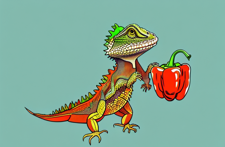 A bearded dragon eating a bell pepper