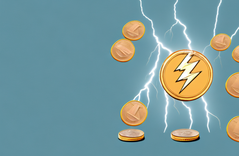 A stack of coins with a lightning bolt striking through it