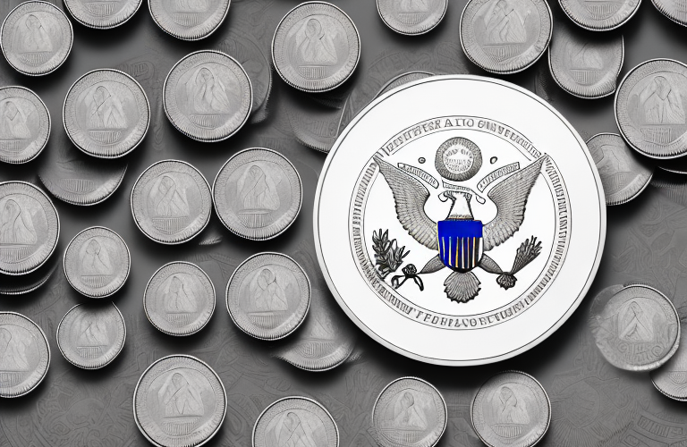 A stack of coins with a us treasury seal on top