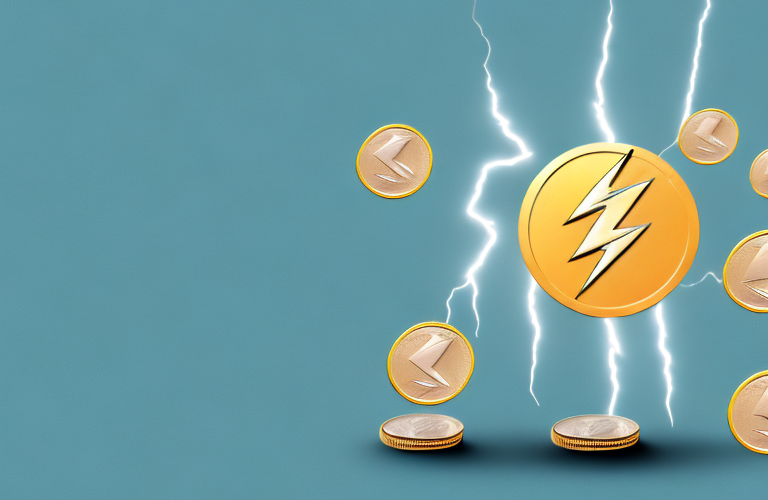 A stack of coins with a lightning bolt shooting through it