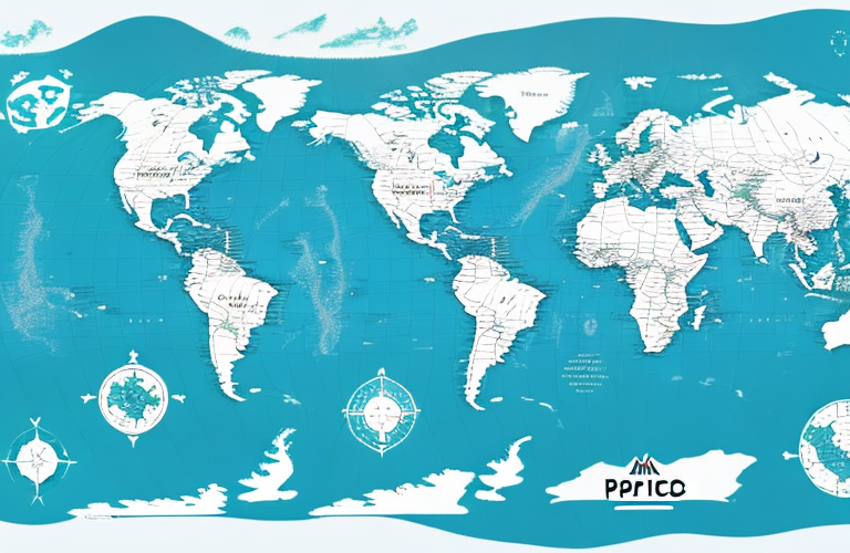 A globe with a map of the pacific ocean