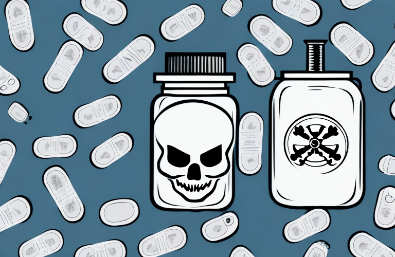 A pill bottle with a skull and crossbones on it
