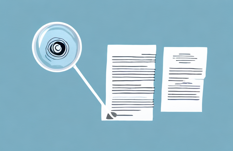 A stack of documents with a magnifying glass hovering above them