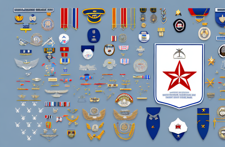A military reservist's uniform with a badge or insignia that indicates their status as a qualified reservist