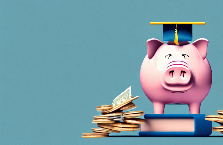 A piggy bank with a graduation cap on top