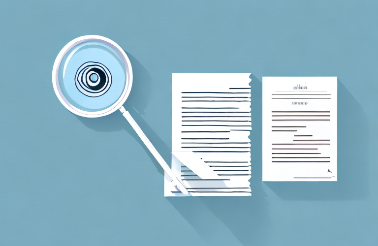 A stack of documents with a magnifying glass hovering above them