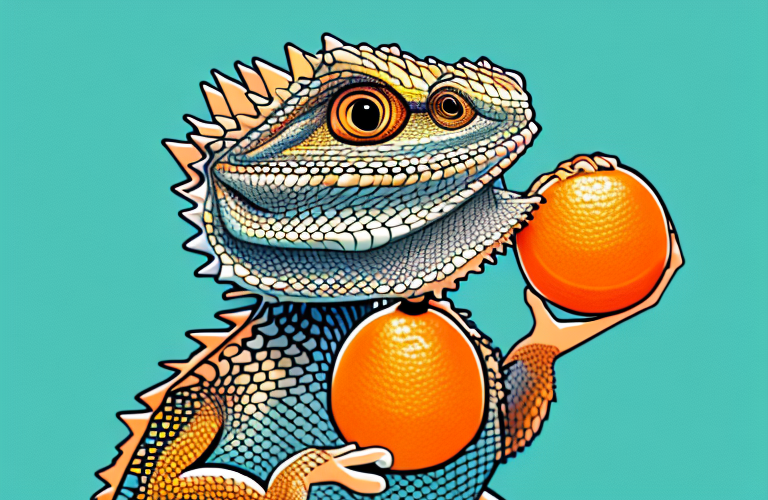 A bearded dragon eating an orange