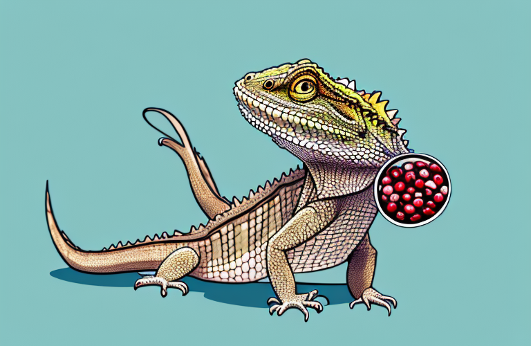 A bearded dragon eating a cranberry