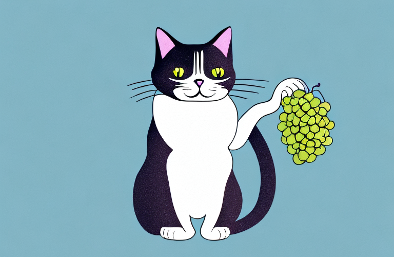 A cat eating a grape