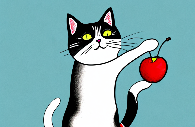 A cat eating a cherry