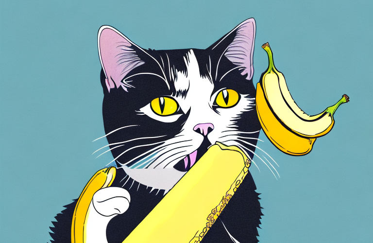 A cat eating a banana