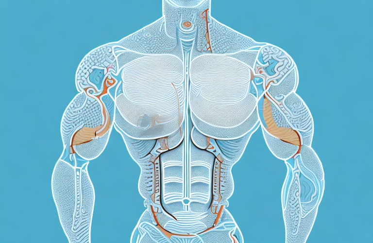 A human torso with a visual representation of the gynecomastia condition