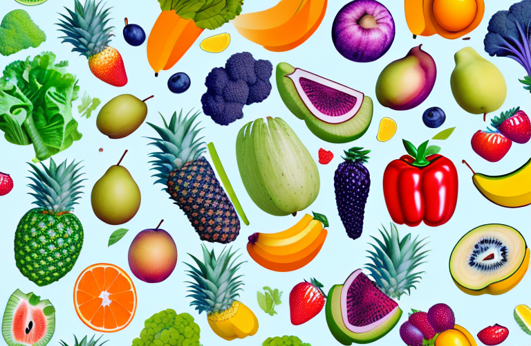 A variety of colorful fruits and vegetables with a focus on those high in vitamin k