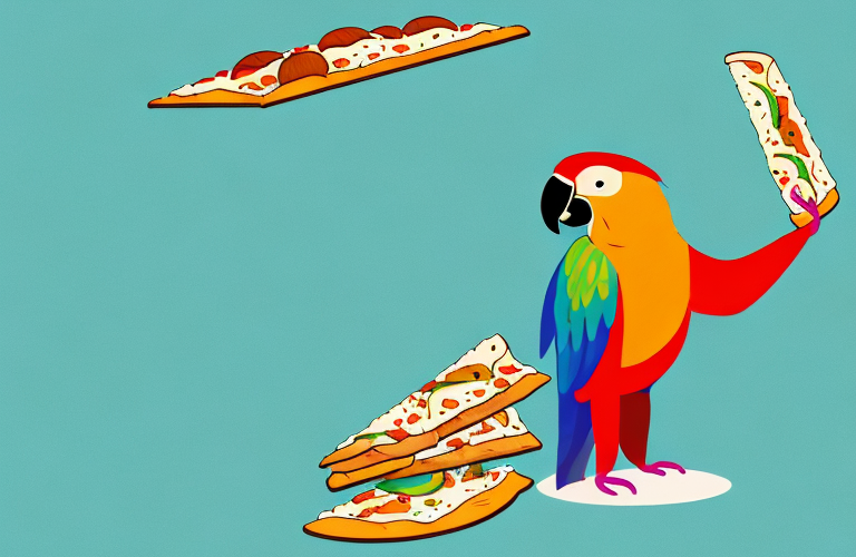 A parrot eating a piece of flatbread