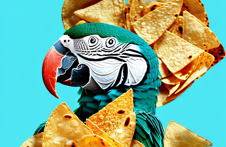 A parrot eating a tortilla chip