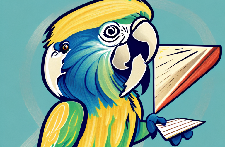 A parrot eating a piece of brie cheese