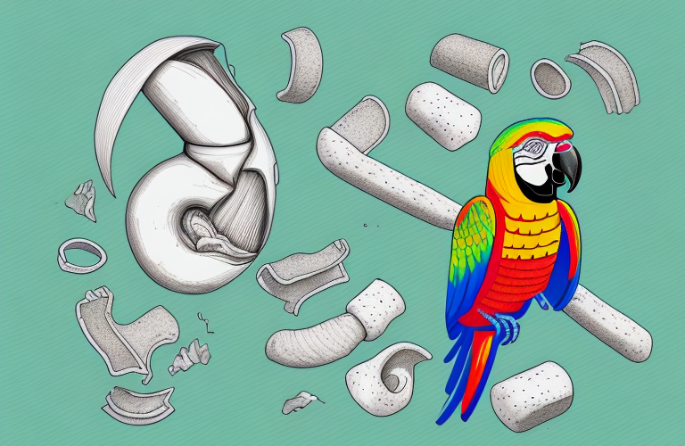 A parrot eating flour
